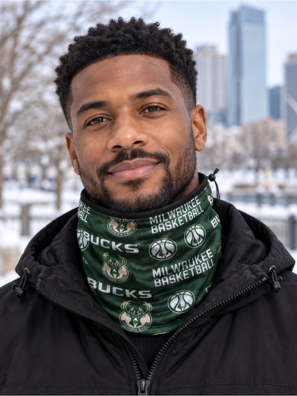 Milwaukee Bucks Neck Gaiter Green NBA Basketball Fan Winter Face Cover